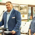 Above: At the July 24 board meeting, El Paso County Clerk and Recorder Steve Schleiker and Director of Elections Angie Leath assured the town that it would assist in any way it could with the upcoming Sep. 9 recall and petition election. Schleiker confirmed that the town could not coordinate its election with the county’s November election as its charter only allowed coordination in odd years. He said the county was providing ballot boxes and chain of custody seals and would provide independent, trained election judges to assist with ballot counting. Pictured from left: Schleiker, Leath. Photo by Jackie Burhans.